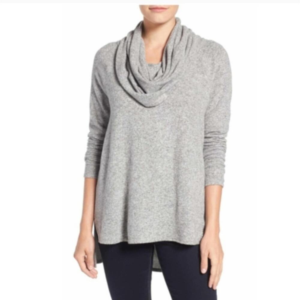 Gibson Space Dyed Gray Cowl Neck Sweater Top SZ S